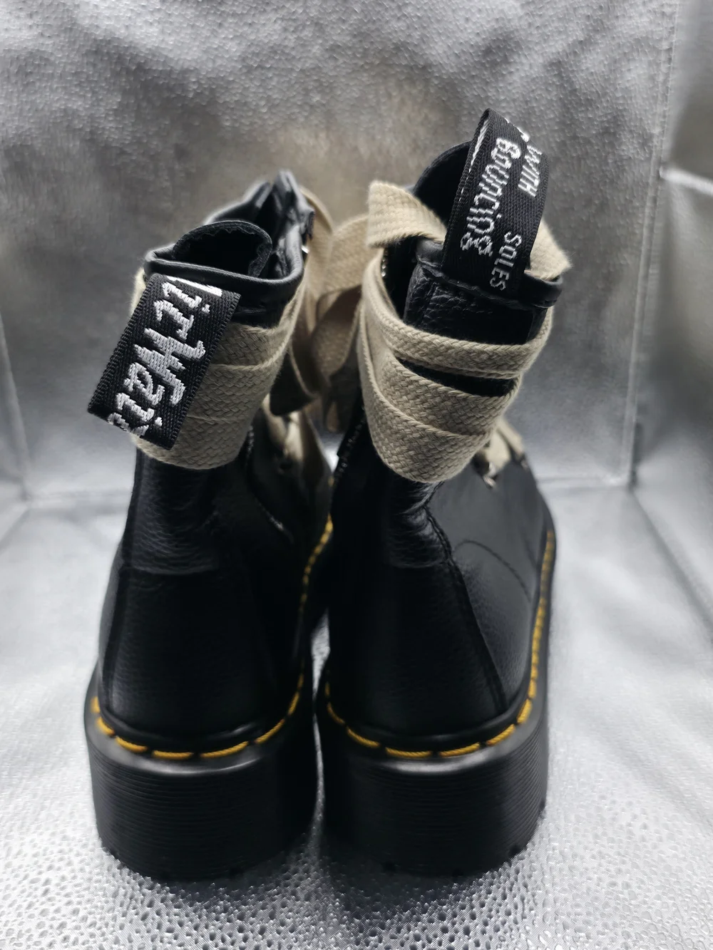Dr. Martens Black Platform Lace-Up Boots with Khaki Laces